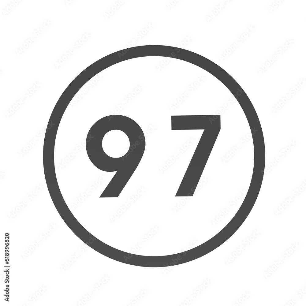 Poster gray number 97 in a circle on a white background. numbers and numbers. numbering. rendering an image