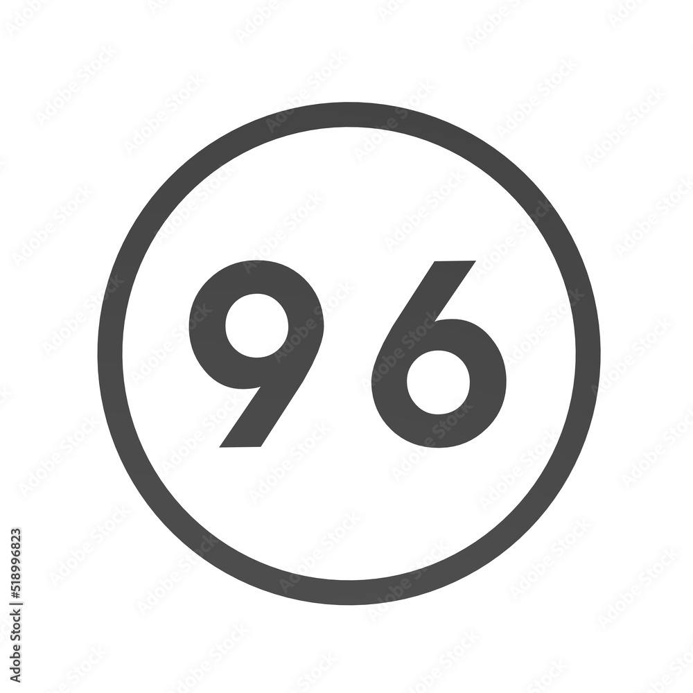 Poster gray number 96 in a circle on a white background. numbers and numbers. numbering. rendering an image