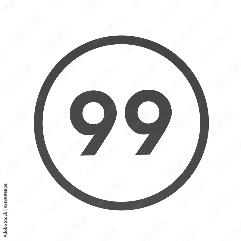 Poster gray number 99 in a circle on a white background. numbers and numbers. numbering. rendering an image