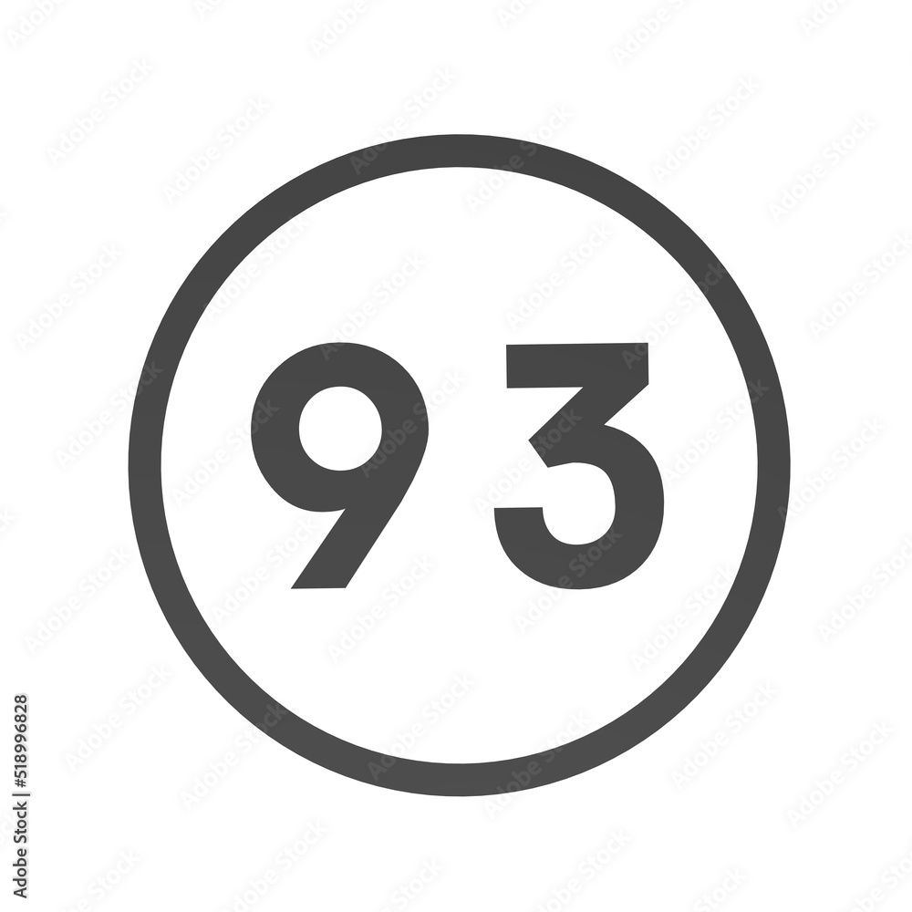 Poster gray number 93 in a circle on a white background. numbers and numbers. numbering. rendering an image