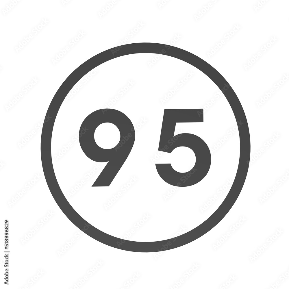 Poster gray number 95 in a circle on a white background. numbers and numbers. numbering. rendering an image