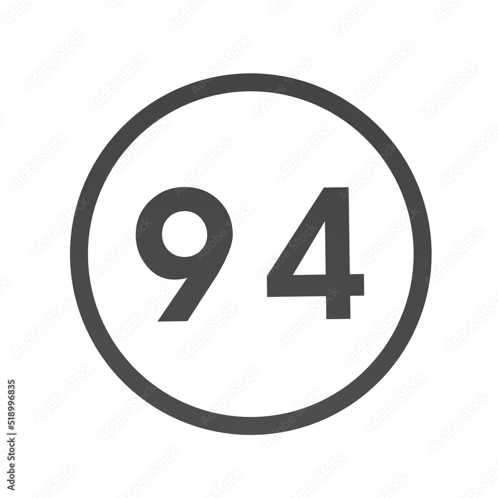 Poster gray number 94 in a circle on a white background. numbers and numbers. numbering. rendering an image
