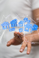 home iot - Neural network 3D illustration. Big data and cybersecurity