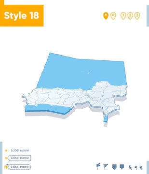 Central Java, Indonesia - 3d map on white background with water and roads. Vector map with shadow.