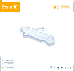 Ilam, Iran - 3d map on white background with water and roads. Vector map with shadow.