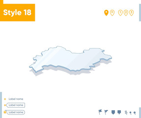 Kermanshah, Iran - 3d map on white background with water and roads. Vector map with shadow.