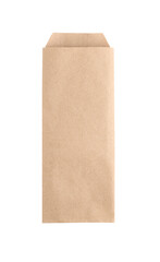 Small narrow kraft paper envelope, isolated on white background
