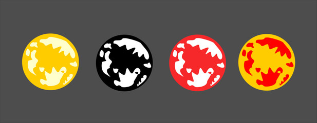 Four full moons. Yellow, red, black and white moon. Flat style. Halloween elements. Simple style.