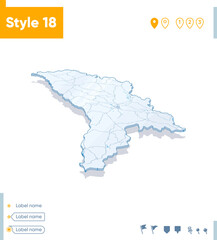 Obraz premium Moldova - 3d map on white background with water and roads. Vector map with shadow.