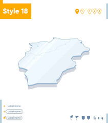 Ovorkhangai, Mongolia - 3d map on white background with water and roads. Vector map with shadow.