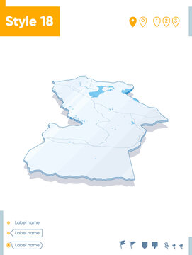 Khovd, Mongolia - 3d map on white background with water and roads. Vector map with shadow.