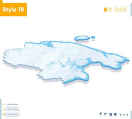 Chukotka Autonomous Area, Russia - 3d map on white background with water and roads. Vector map with shadow.