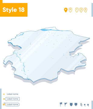 Chuvash Republic, Russia - 3d map on white background with water and roads. Vector map with shadow.