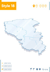 Kemerovo Region, Russia - 3d map on white background with water and roads. Vector map with shadow.