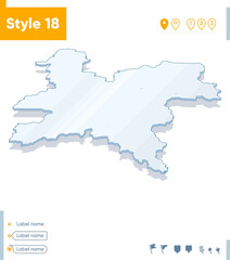 Kirov Region, Russia - 3d map on white background with water and roads. Vector map with shadow.