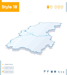 Obraz premium Nizhny Novgorod Region, Russia - 3d map on white background with water and roads. Vector map with shadow.