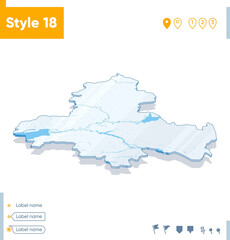 Rostov Region, Russia - 3d map on white background with water and roads. Vector map with shadow.