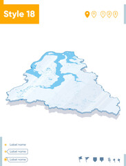 Fototapeta premium Yamal Nenets Autonomous Area, Russia - 3d map on white background with water and roads. Vector map with shadow.