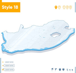 South Africa - 3d map on white background with water and roads. Vector map with shadow.