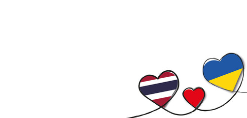 Drei Herzen mit der Fahne der Ukraine und der von Thailand