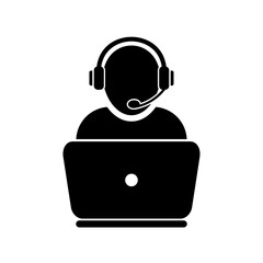 Help desk with headphones. Call center operator, customer service hotline.