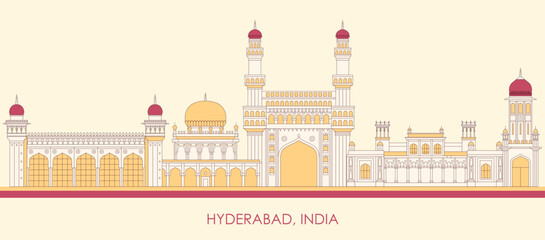 Cartoon Skyline panorama of city of Hyderabad, India - vector illustration