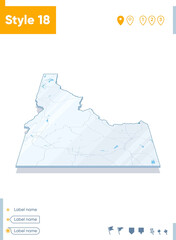 Idaho, USA - 3d map on white background with water and roads. Vector map with shadow.