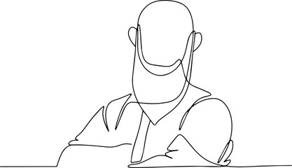 Grandfather with a big beard. One line vector illustration.