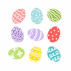 Easter eggs. Colorful bright multicolored decorated egg set. Flat, cartoon, isolated 