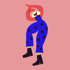 Stylish woman in fashionable trendy outlook on pink. Fashion blogger illustration.