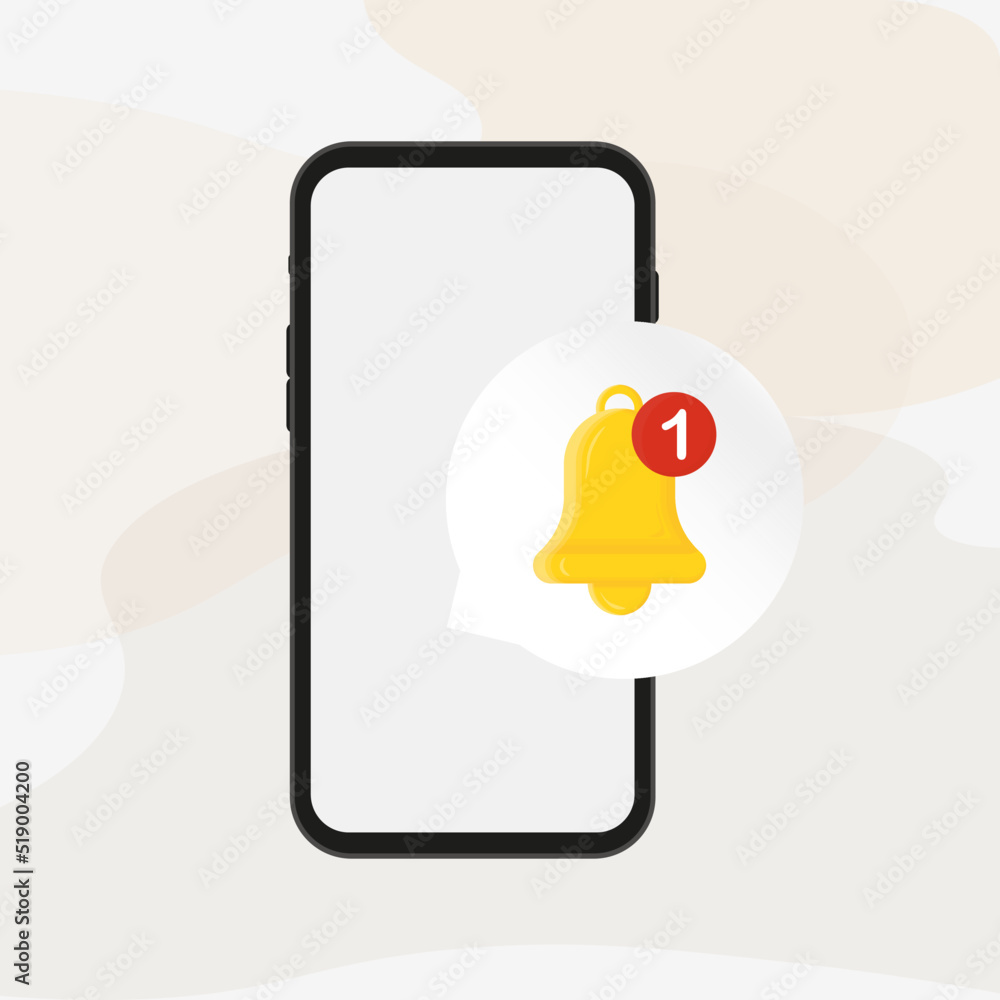 Poster smartphone with notifications alert. new notification on mobile phone screen. vector illustration of