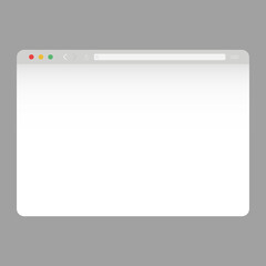 Modern browser window design isolated on grey background. Web window screen mockup. Internet empty page concept. Vector illustration. 