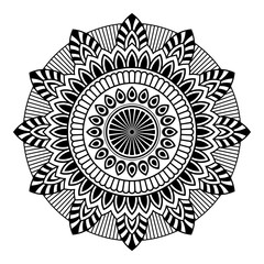 Mandala. Decorative round ornament. Isolated on white background. Arabic, Indian, ottoman motifs. Flower. Picture for coloring. For cards, invitations, t-shirts. Vector monochrome illustration.