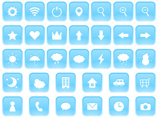 シンプルなアイコン33種セット　ライトブルー
