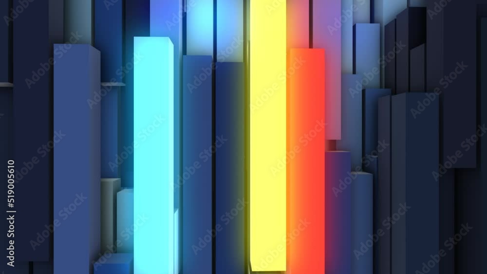 Aufkleber animated modern background of glowing blocks. luminescent 3d rectangles. randomly moving pistons. gr