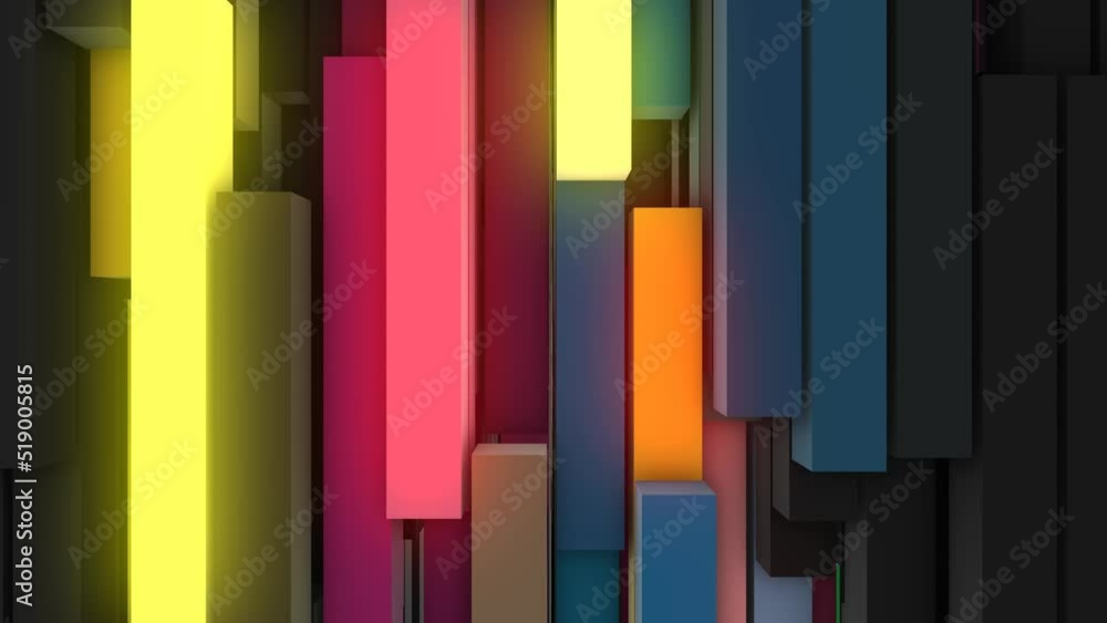 Aufkleber animated modern background of glowing blocks. luminescent 3d rectangles. randomly moving pistons. gr