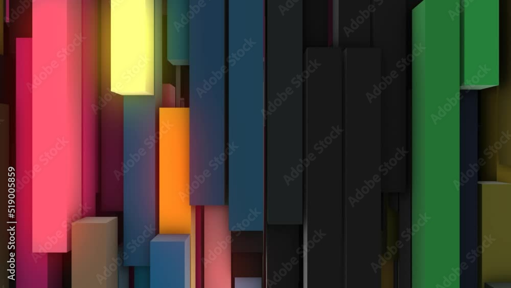 Poster animated modern background of glowing blocks. luminescent 3d rectangles. randomly moving pistons. gr