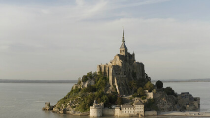 Beautiful Mont Saint Michel cathedral located on the island, Normandy, Northern France, Europe....