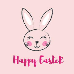 Happy easter banner with bunny for greeting card, promotion, party poster, decoration, sale, stamp, label, tag, special offer. Vector Illustration 10 eps