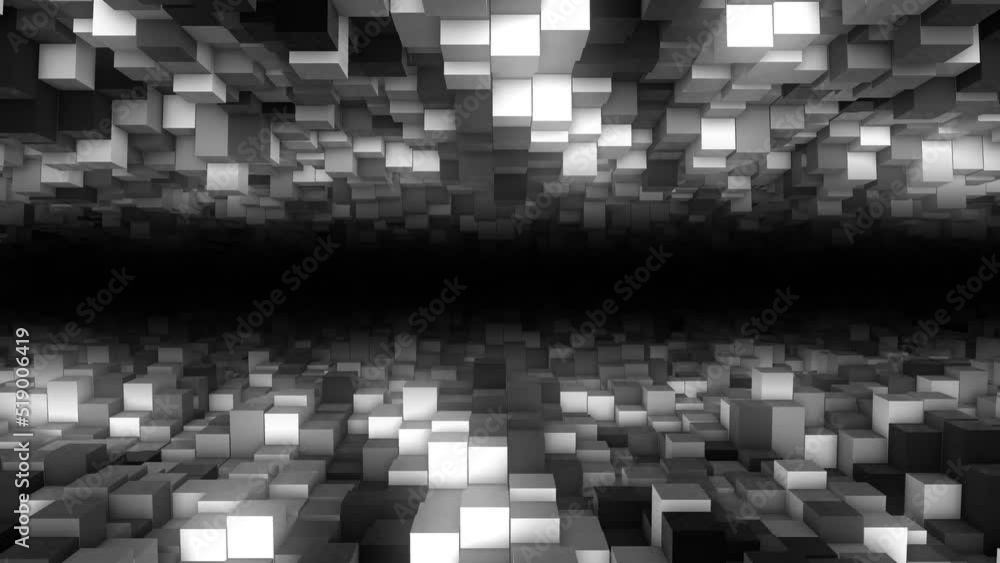 Poster animated halftone background frame. randomly moving puzzle, mosaic. 3d rendering. abstract musical w
