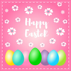 Easter greeting card with wish - happy easter cute color style for special offer, promotion, party poster, banner sale, tag, decoration, stamp, label. Vector Illustration