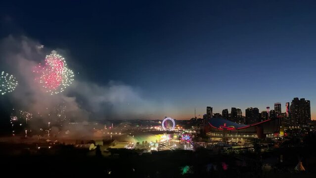 Fireworks at night during the Calgary Stampede.