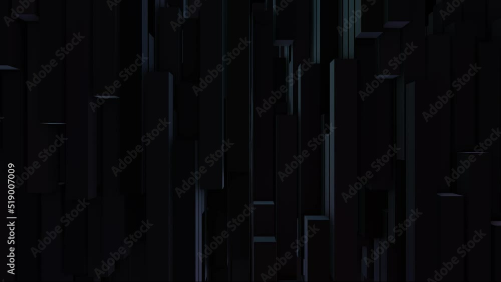 Poster modern animated black background of blocks. 3d rectangles. glowing shadow. randomly moving pistons. 
