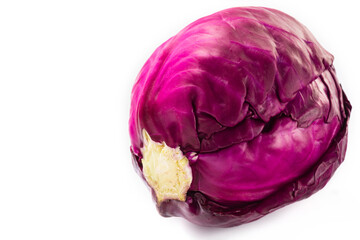 whole Fresh juicy Red cabbage on white background with copy space advertising.