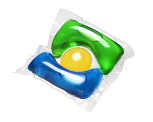 Laundry detergent pod isolated on white background.