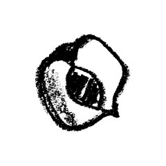 Peach symbol isolated. Black hand drawn nectarine sketch drawing. Stencil style icon of plum illustration for baby food logo, juice label design, prune sign, fruity packaging. Vector apricot insignia.