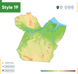 Para, Brazil - high detailed physical map. Vector map. Dem map.