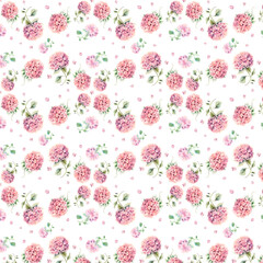 Hydrangea pink flower painted in watercolor on white paper pattern