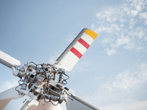 Tail Rotor Blades On Helicopter, Blue Sky Background