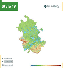 Fototapeta premium Anhui, China - high detailed physical map. Vector map. Dem map.